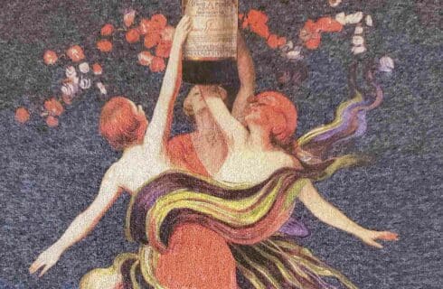 2 women dance around a bottle of wine held overhead